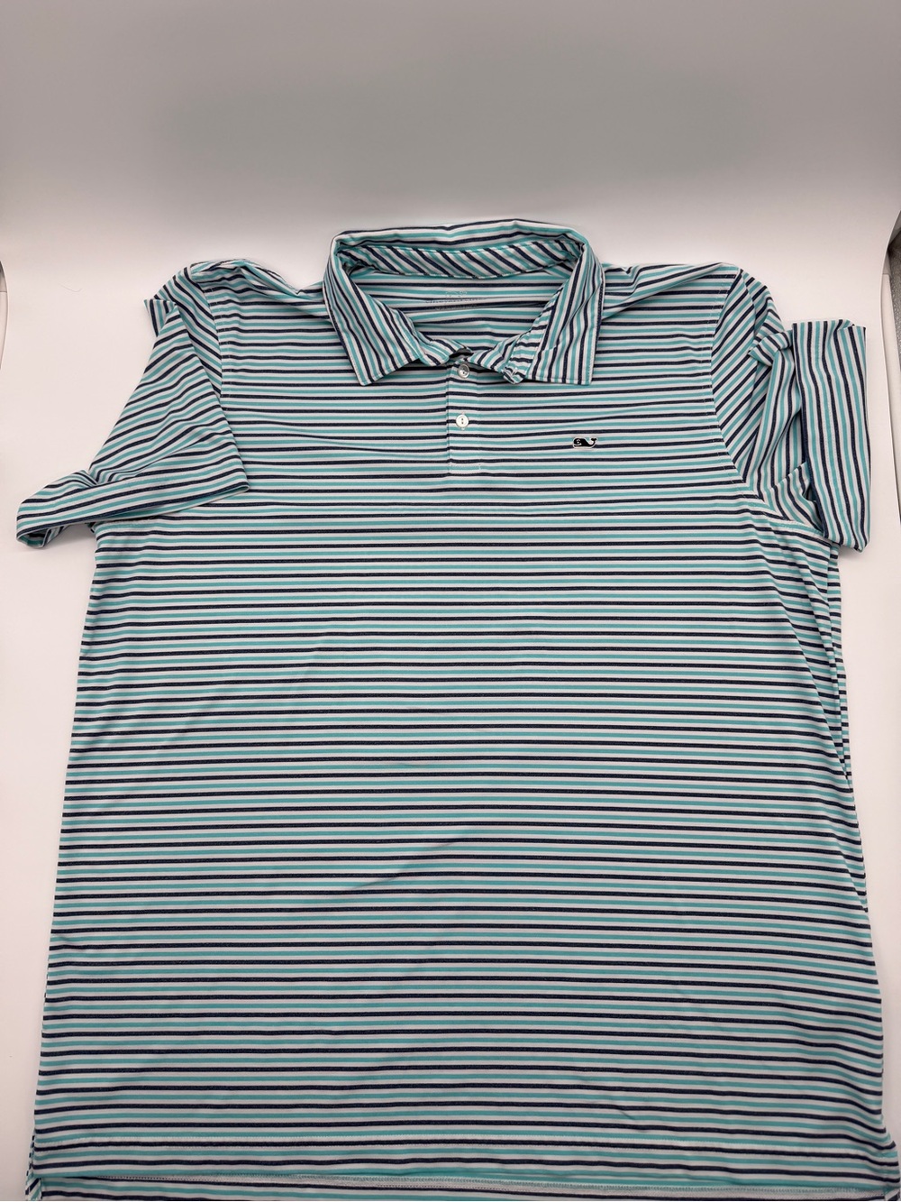 Vineyard Vines Performance Polo Shirt Men's XL Striped Blue Turquoise White Golf